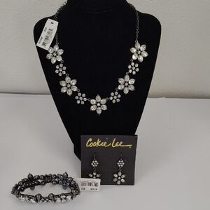 Cookie Lee Silver Floral Necklace and Earring Set